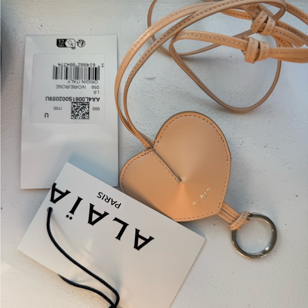 Alaia Cream Heart Leather Keychain
